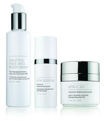 Skin Brightening System includes Vita Soothe Replenishing serum,Vita-C 20 Brightening Cream and Salicylic micro-exfoliating Cleanser