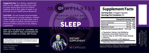 NATURAL SLEEP AND RELAXATION BLEND with Valerian Root, Melatonin, L-Tryptophan , St-John's Wart, Ashwagandha, 5-HTP, Inositol, Chemomile